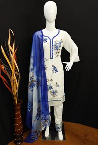 Robe de créateur en dentelle dupata à imprimé numérique, haut en Georgette avec broderie et travail à la main - Product Image 4