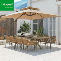 Ensemble de table et de chaises de jardin en rotin tressé et aluminium de style nordique pour 8 personnes, idéal pour le jardin, la cour, la terrasse, le balcon
