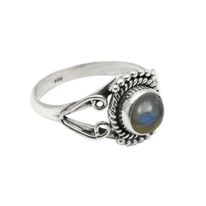 Piedra preciosa de labradorita azul natural Anillo de forma redonda de Plata de Ley 925 Diseño de pedido personalizado Fabricante de joyas Exportador indio - Product Image 1