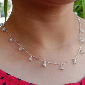 <b>Silver</b> Handmade Minimalist <b>Necklace</b> with Rainbow Moonstone Beads Geometric Gemstone Jewelry for Birthday Anniversary Engagement - Product Image 5