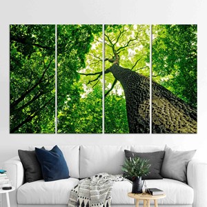 Decoración bohemia elegante: arte de pared en lienzo con estampado de paisaje de árboles verdes, juego de 4 lienzos - Product Image 1