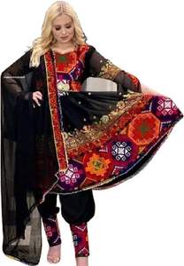 Black Color Short Frock With Embroidered Trouser and <b>Dupatta</b> Handmade Coins Embroidered Modern Style Traditional Clothing - Product Image 3