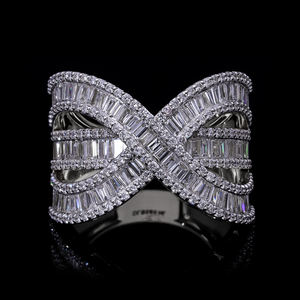 Bague croisée infinie en or de luxe, diamants CVD cultivés en laboratoire F VVS VS, sertissage brillant, unisexe, plaqué rhodium, classique, rempli, 5,9 g - Product Image 2