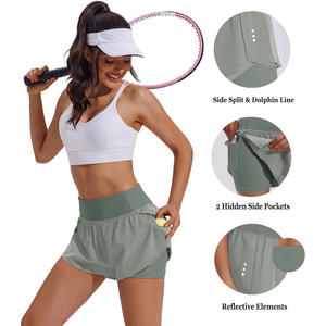 Pantalones cortos 2 en 1 de verano para mujer, pantalones cortos transpirables de gimnasio con forro de compresión interior, producción de ropa deportiva de secado rápido - Product Image 4