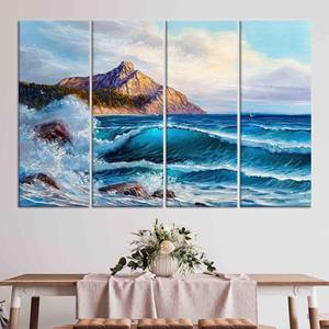 Toile imprimée avec vue sur la montagne et la côte : Art mural élégant pour la décoration de la maison, LOT DE 4 TOILES - Product Image 1
