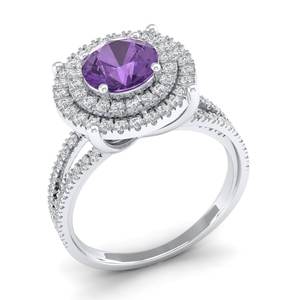 Bague de fiançailles REYES en or massif 14 carats certifiée IGI avec diamant rond brillant de 1,3 carat et améthyste, faite à la main - Product Image 4