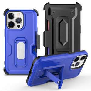 เคส iPhone 15 Pro Max 6.7 นิ้ว แบบมีขาตั้งพร้อมช่องใส่บัตร สีฟ้า - Product Image 1