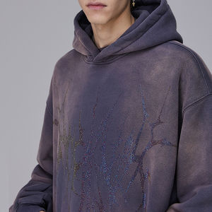 Sweat à capuche vintage délavé personnalisé pour homme, en coton peigné, imprimé français, coupe oversize, streetwear vierge, effet délavé à l'acide - Product Image 4