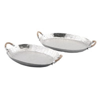 Großhandel Dekor Metalltray Edelstahl individuell handgefertigte Zubehör Küche runde Form silberbeschichtet für Kaffee und Obst