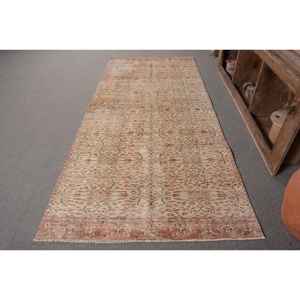 Vintage Turkish Rug Beige <b>Red</b> 4.1 X 8.6ft Large Area Woolen Patchwork Design for Hallway Bedroom Latex Perfect Room Bedside Rug - Product Image 1