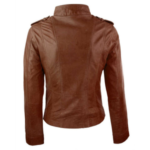 Chaqueta de Motociclista de Cuero 100% Real para Mujer, Tejida, de Lona, Informal, Elegante, Impermeable, Ecológica, con Botones, Chaqueta Más Vendida - Product Image 6