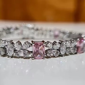 Pulsera de tenis con diamantes cultivados en laboratorio para mujer, pulsera de pera eterna de oro sólido blanco para bodas, pulseras de moissanita, brazaletes - Product Image 1