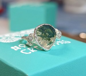 Natural Green Moss Agate Pear Shape Raw Stone 925 Sterling Silver Women Special Jewelry <b>Ring</b> for Her - Product Image 5