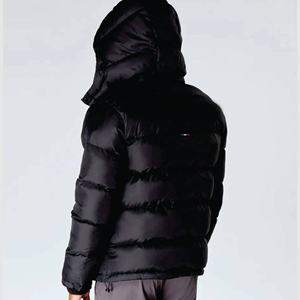 2025 New Arrival <b>Men's</b> Winter Canvas Reversible Eco-Friendly Wool Lined Puffer Jacket <b>Windbreaker</b> Thick <b>Black</b> Hooded - Product Image 4