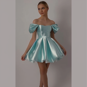 Vestido de Mujer Personalizado, Mini Vestido de Noche Elegante, Informal, de Moda, Color <span class=keywords><strong>Aguamarina</strong></span>, para Fiesta de Bodas, con Tirantes Desmontables - Product Image 3