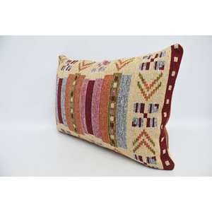 <b>Orange</b> Vintage Floral Geometric Wool <b>Pillow</b> 20x28 Inch Traditional Style Washable Boho Feature for Home Use - Product Image 4