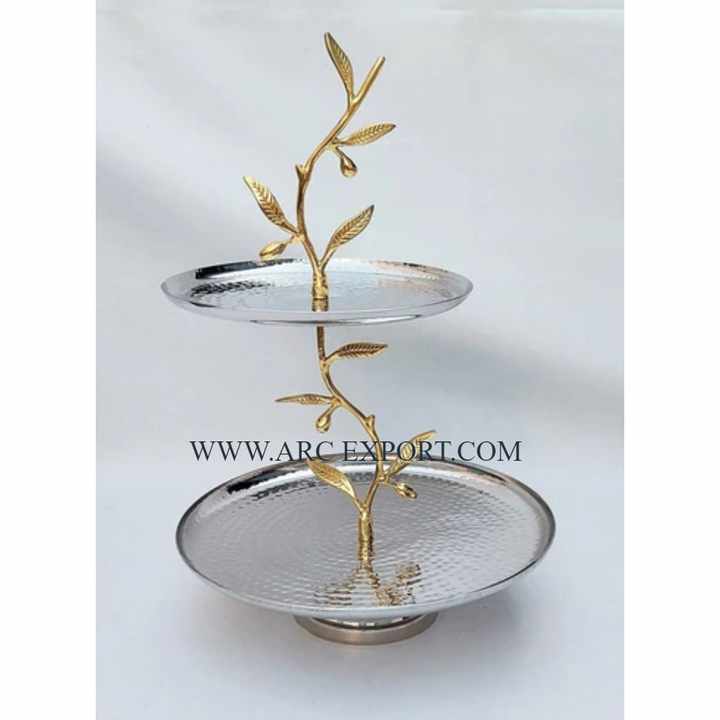Leaf Designing 2 Tier Enamel Work Cake Serving Stand Hot Selling Wedding Anniversary Party Table Decoration Cake Display Stand