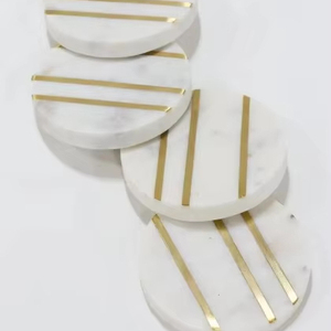 High Quality 6-Piece Round Coaster <b>Set</b> Premium Indian Mixed Wood Elegant Classic Style - Product Image 1