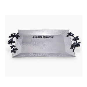 Bandeja de madera para servir alimentos con mango de hoja de metal para centros de mesa, decoración, diseño único - Product Image 6