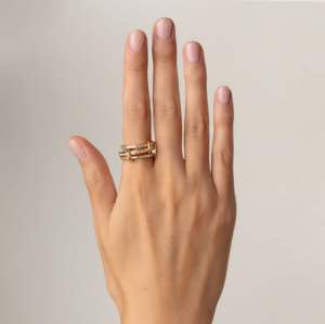 Dernière bague en diamant Moissanite taillée baguette en or massif 10k bague multi-connectée bague d'anniversaire en or épais pour elle - Product Image 1