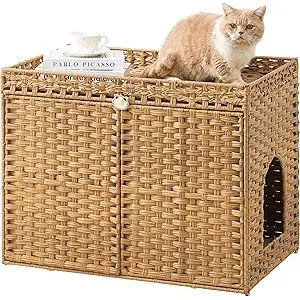 Rumah kucing rotan besar, penutup furnitur alami pola hewan polos dengan kait tikar untuk ruang tamu - Product Image 5