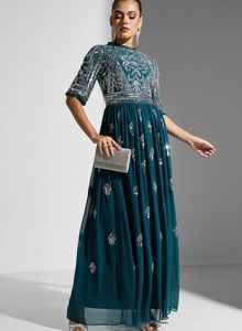 Vestido de Fiesta de Lujo, Alta Calidad, Mangas Largas, Bordado con Lentejuelas y Cuentas, Diseño Floral, Largo, Antiestático, GLA - Product Image 6