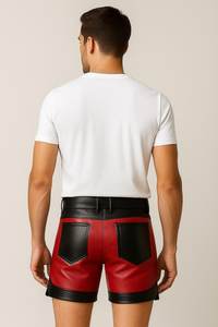 Pantalones cortos de motorista de algodón rojo y negro para hombre, ropa de calle de punto transpirable Vintage con cordón de cintura media informal - Product Image 6