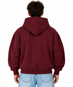 Sweat-shirt à capuche surdimensionné pour homme en polaire, couleur unie, avec poche, style décontracté, pour l'hiver, bordeaux, ODM, polyester/coton - Product Image 2