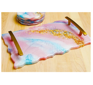 Decorativo con bandeja de resina epoxi y asa para fiestas, bodas, uso y bandeja de servicio de resina para posavasos y Asa de latón - Product Image 2