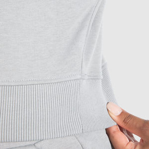 Jersey de algodón con serigrafía personalizado para mujer, de gran tamaño Sudadera con capucha, conjunto de pantalones de chándal, Top corto, cuello redondo, talla grande, Invierno - Product Image 5