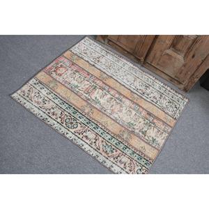 Alfombra Turca Vintage Pequeña de 2.7x3.2 pies, Alfombra de Lana Ikat Marrón Naranja - Product Image 3