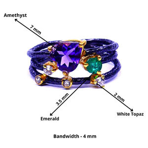 Hecho a mano 925 plata esterlina amatista Topacio blanco piedra preciosa atractivo clásico mujeres usan anillo oxidado - Product Image 2