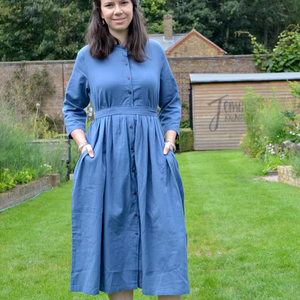 Robe en coton boutonnée bohème Sofia, décontractée, occasionnelle, été, bleu, robe pour femmes - Product Image 4