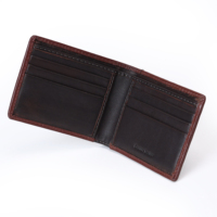 Dompet Kulit Asli VAND All-In-One Bi-Fold Pria Ultra-Ringan Tipis Anti-RFID Lapisan Katun Pendek Bordir
