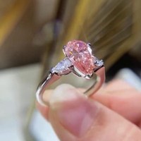 Anillo Fino de Plata 925 Original con Zirconia Rosa en Forma de Pera, Bañado en Rodio, Joyería para Compromiso, Boda, Fiesta, Regalo para Enamorados