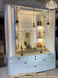 Diseños Elegantes de Templos para el Hogar, Precios de Fábrica, Tradicional y Moderno Mandir de Pooja Marrón Pulido, Madera de Teca Sólida India Personalizable - Product Image 5