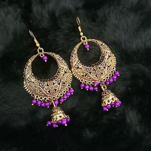 Jhumki ต่างหูเม็ดสีม่วงชุบทองโบราณแบบ1313504B - Product Image 1