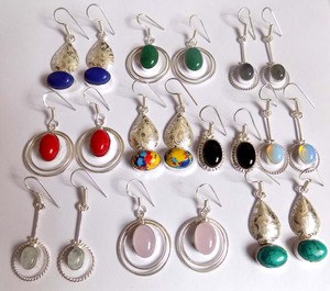 Handmade 925 Sterling Silver <b>Dangle</b> <b>Earring</b> Natural Mix Gems 10X12mm Oval Shape Wire Wrapped Set For Anniversary Gift For Women - Product Image 1