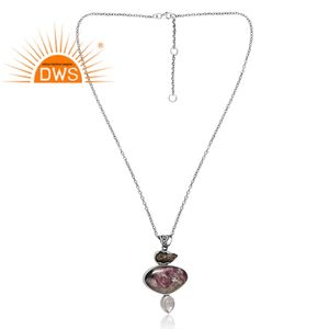 สร้อยคอจี้อัญมณีหลายเม็ดทำจากเงินแท้จากธรรมชาติ925ผู้ผลิตเครื่องประดับตามสั่ง - Product Image 1