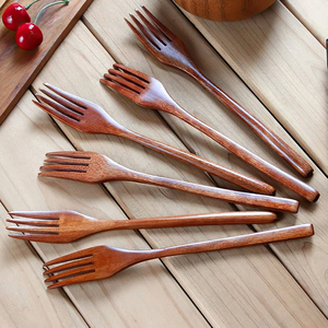 Custom Reusable Spoons and Fruit Forks Eco-friendly Wood Flatware Set with Long Handle - Product Image 3