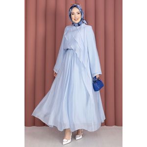 Ensemble jupe asymétrique bleu ciel avec détail volanté en tissu mousseline pour la saison printemps/été - Product Image 3