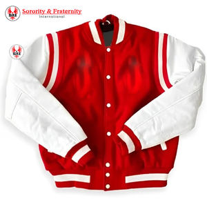 Delta |   Sigma |   Chaqueta Letterman con Bordado Theta para Mujer |   Chaqueta Universitaria de Lana Griega Bordada con el Logotipo de la Hermandad, con Mangas de Cuero - Product Image 2