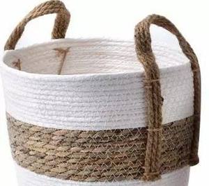 Set Of Certified Supplier Hamper Baskets Cotton and Stitching Seagrass Basket Cotton Basket Living Room For <b>Laundry</b> Room - Product Image 3
