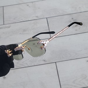 Luxury Rose Gold Rimless Crystal Rectangle Sunglasses for Women UV400 Designer Green Gradient Fashion <b>Eyewear</b> - Product Image 6