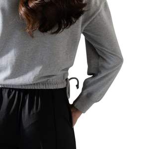 Grey Cropped Sweatshirt Women Elastic Hem Pullover <b>Fleece</b> Top Streetwear Blank Gym Training <b>Jumper</b> Cinched Waist Style - Product Image 2