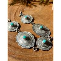Handgefertigtes Navajo Kingman Türkis & Sterling Silber Blumen-Concho Gliederarmband