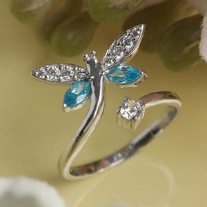 NOVAMART Fine 925 Sterling Silver Open Butterfly <b>Ring</b> <b>Size</b> <b>Adjustable</b> Rhodium Plated with for Swiss Zirconia Gift Women & Girls - Product Image 2