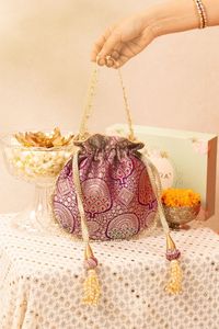Bolsos Potli de Terciopelo Zardozi Bordados, Ecológicos, de Poliéster, para Regalos de Boda, Opción de Logotipo Personalizado, Bolsos de Mano para Mujer - Product Image 3