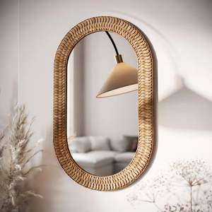 Cadre de miroir en rotin rustique tissé à la main de style bohème pour intérieurs de maison confortables - Product Image 1