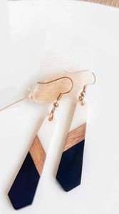 SQUARE HOT GOLD FOIL BLACK WHITE RESIN AND <b>WOODEN</b> <b>Heart</b> Shape Earrings Square Round Geometric <b>Wooden</b> Resin Drop Earrings - Product Image 5